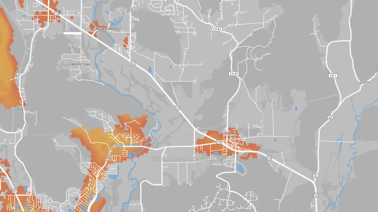 Bike Grade map of 35748, AL