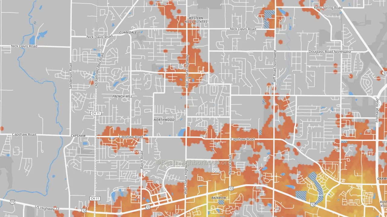 Bike Grade map of 35757, AL