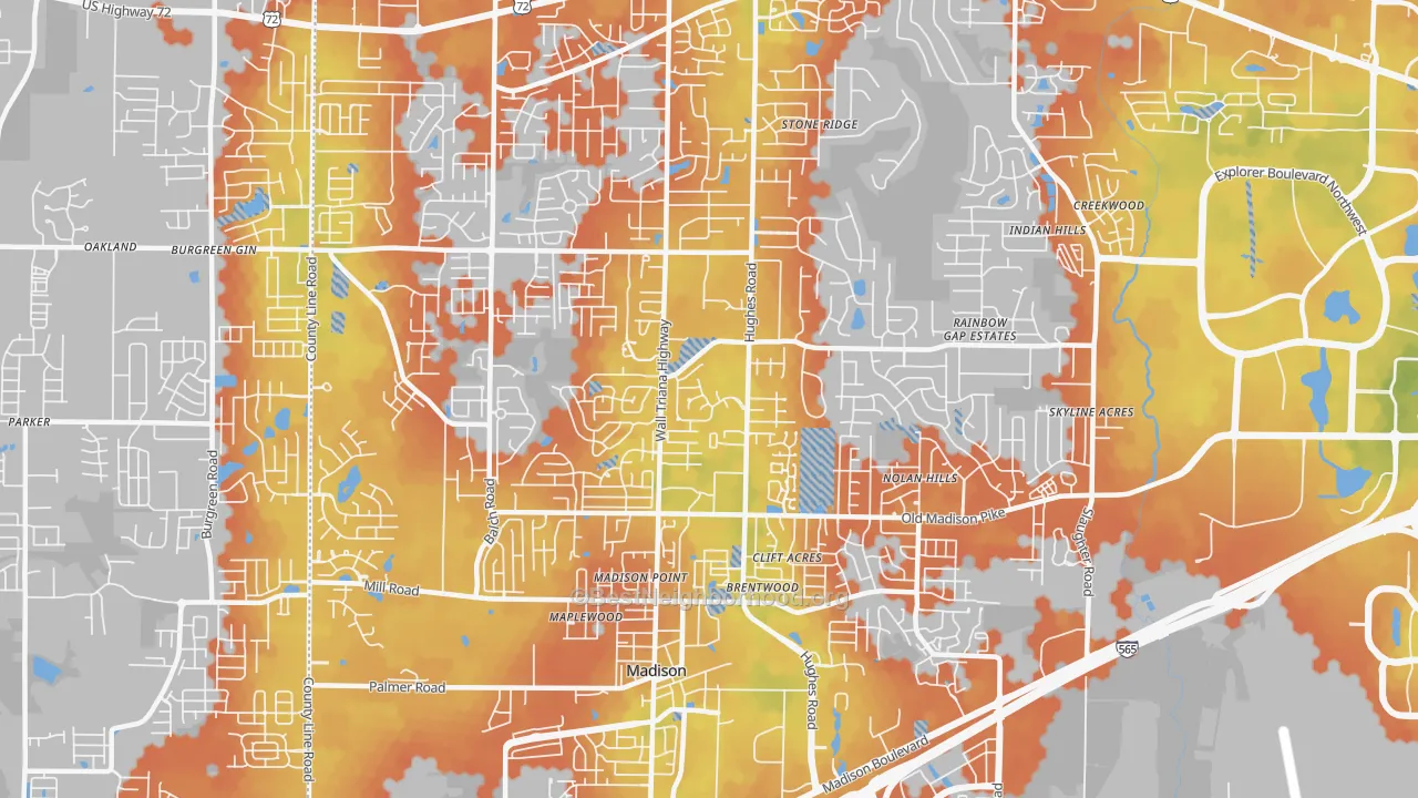 Bike Grade map of 35758, AL
