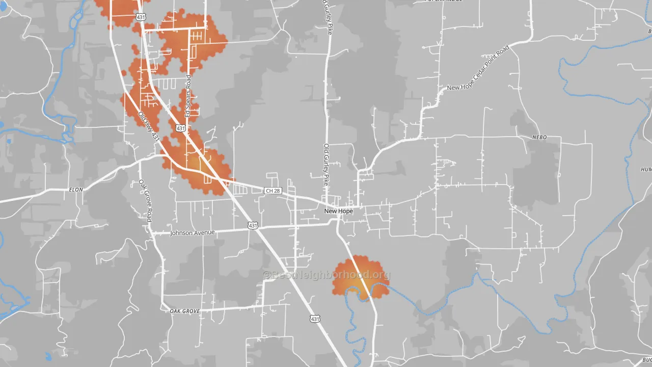 Bike Grade map of 35760, AL