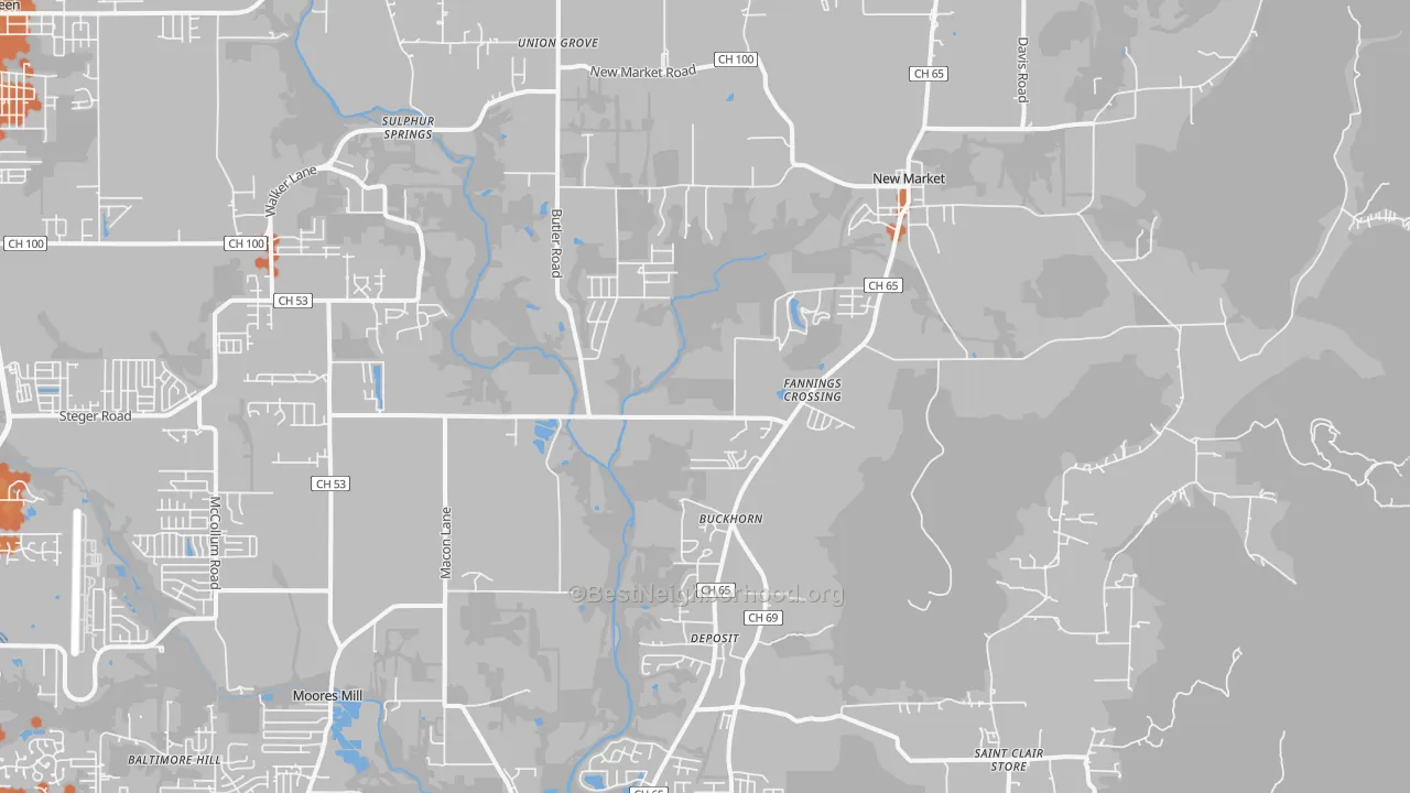Bike Grade map of 35761, AL
