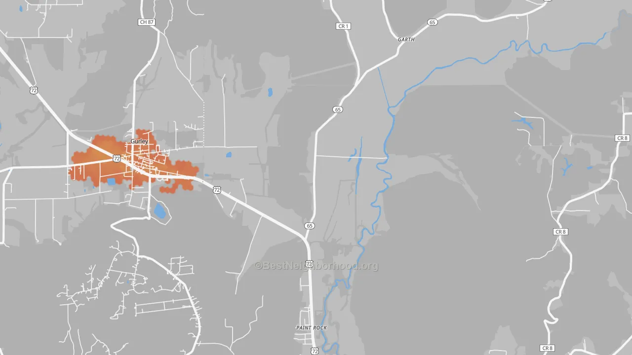 Bike Grade map of 35764, AL