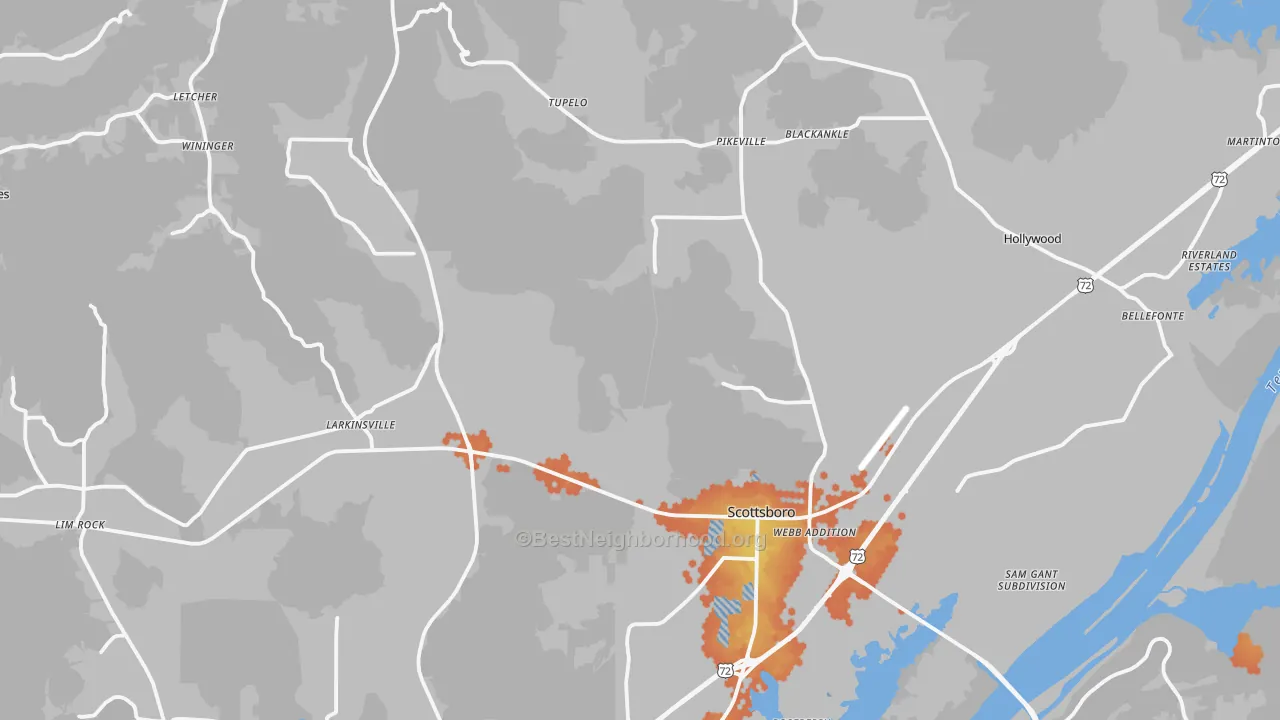 Bike Grade map of 35768, AL