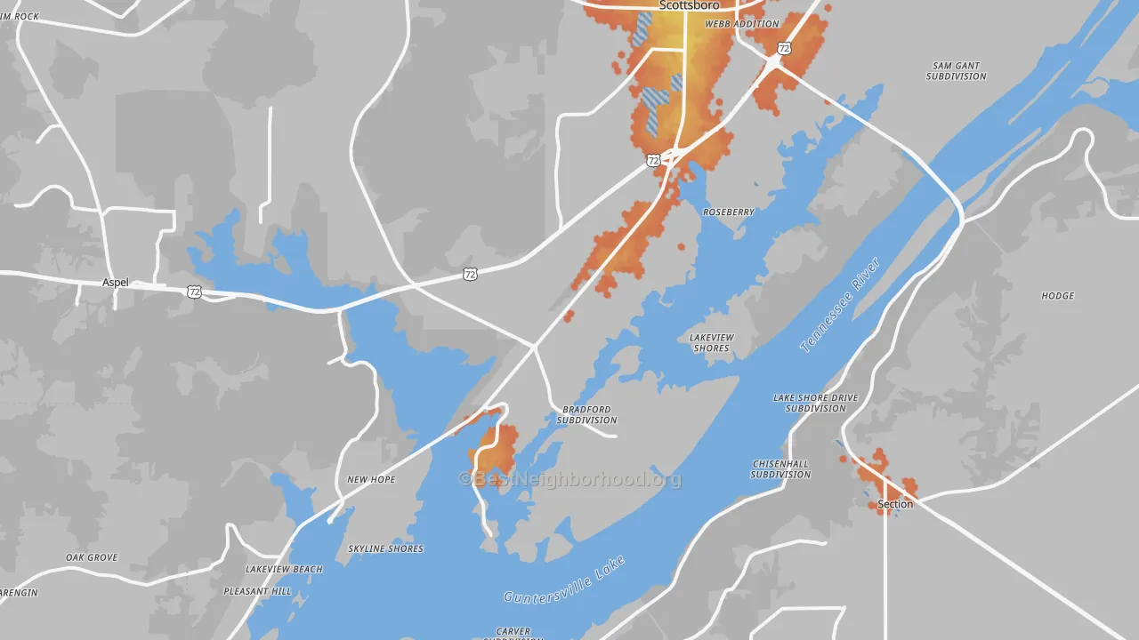 Bike Grade map of 35769, AL