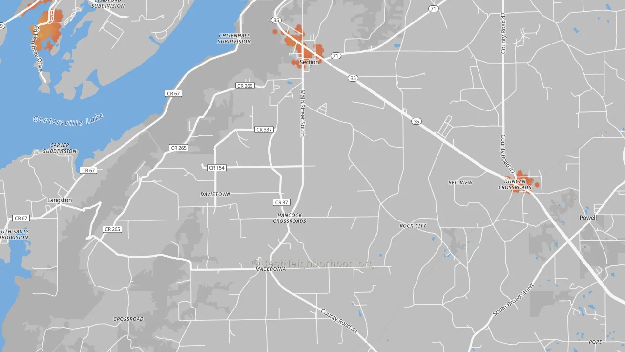 Bike Grade map of 35771, AL
