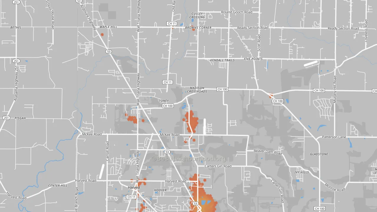 Bike Grade map of 35773, AL