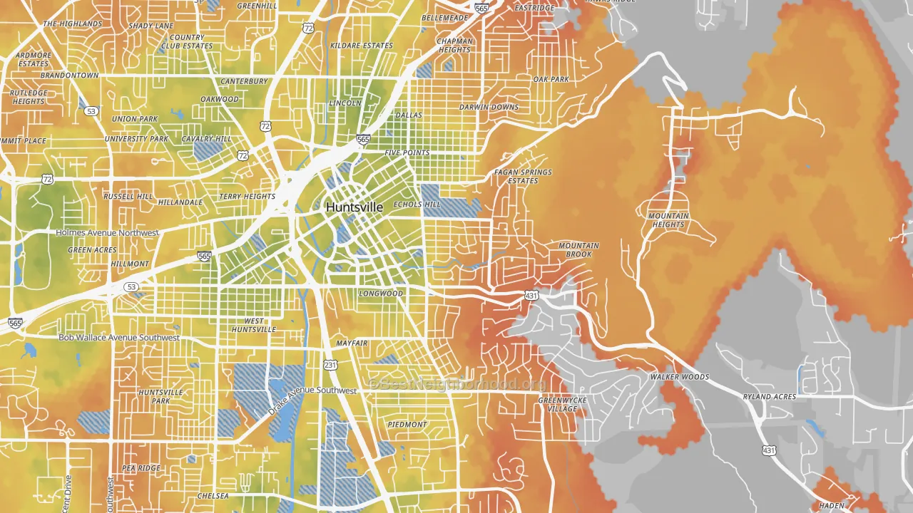 Bike Grade map of 35801, AL