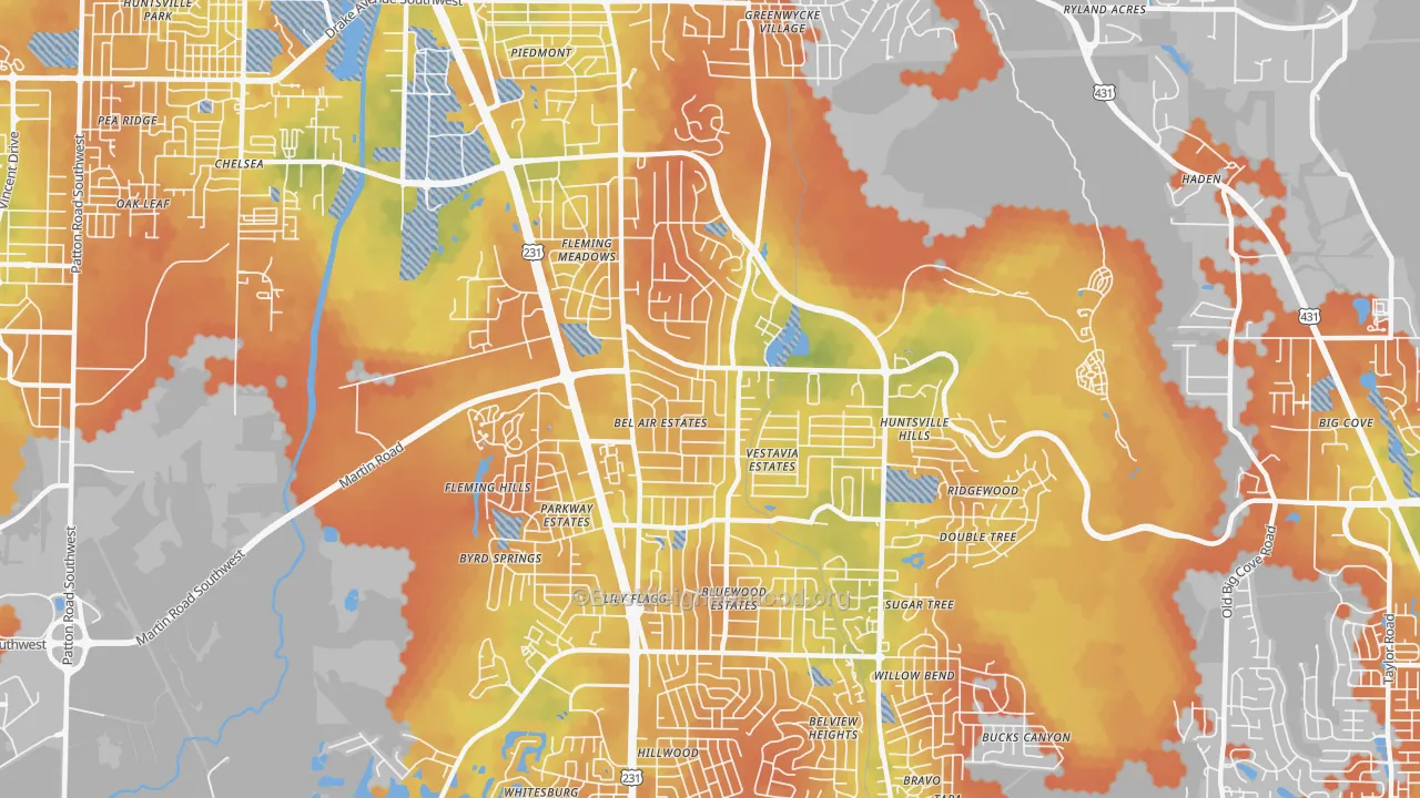 Bike Grade map of 35802, AL