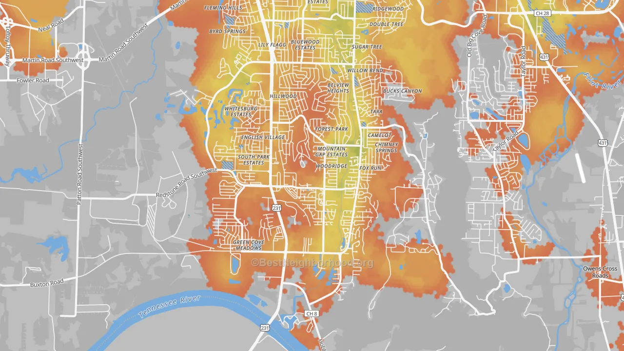 Bike Grade map of 35803, AL