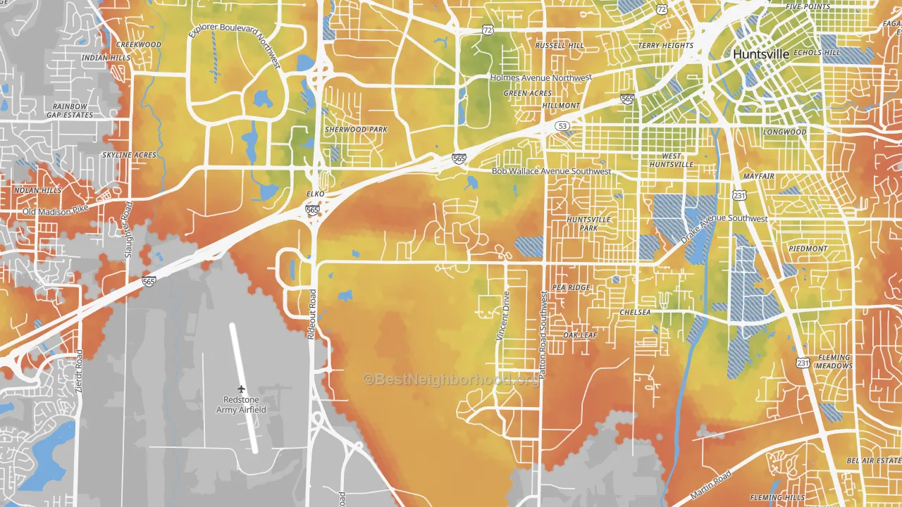 Bike Grade map of 35808, AL