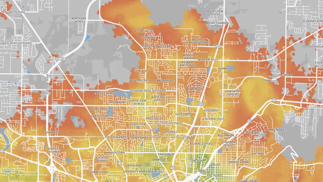 Bike Grade map of 35810, AL