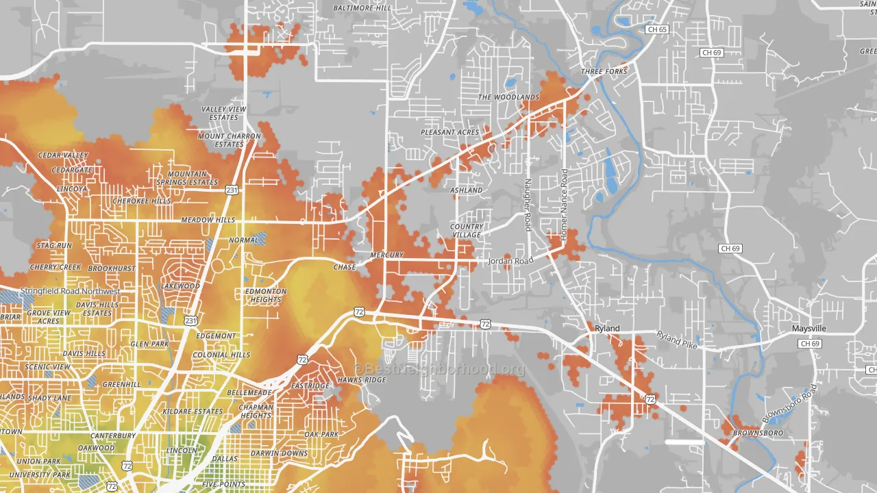 Bike Grade map of 35811, AL