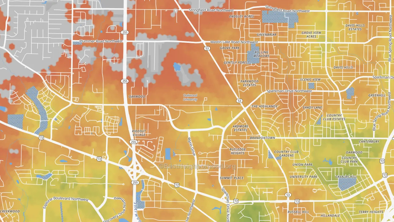 Bike Grade map of 35896, AL
