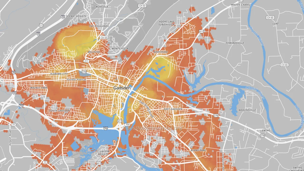 Bike Grade map of 35901, AL