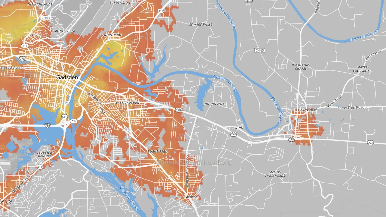 Bike Grade map of 35903, AL