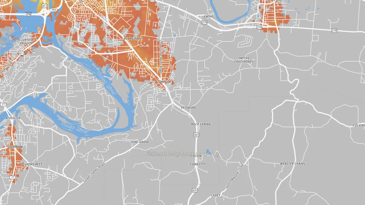 Bike Grade map of 35905, AL