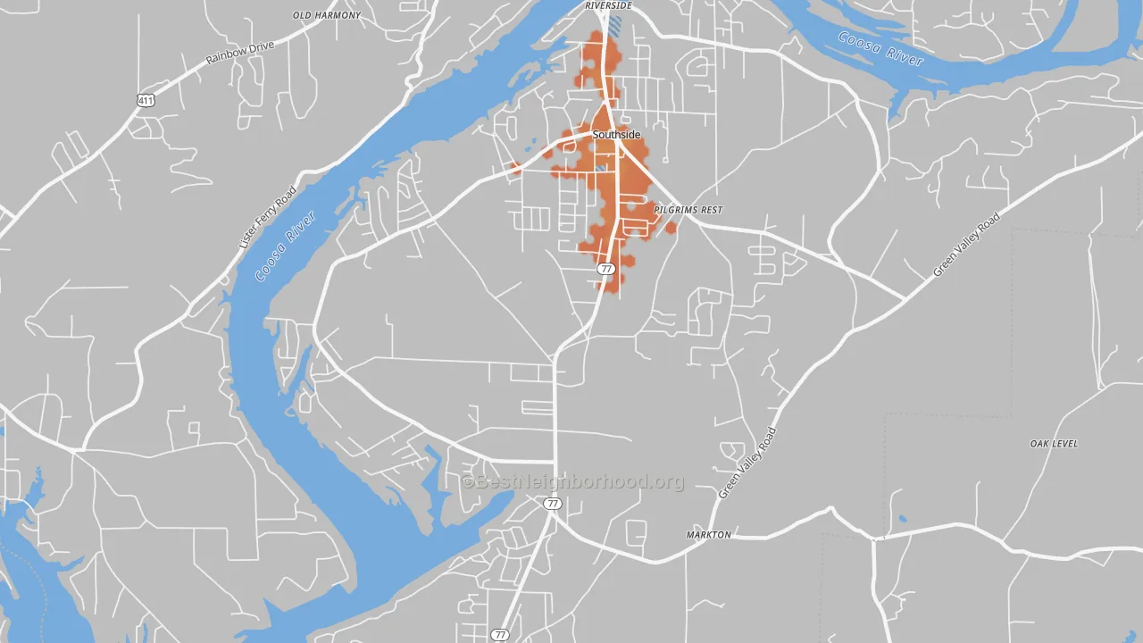 Bike Grade map of 35907, AL