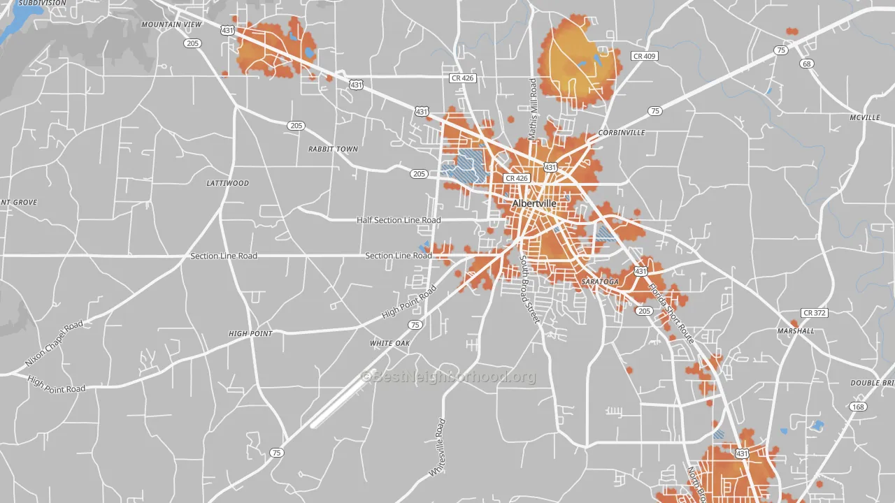 Bike Grade map of 35950, AL