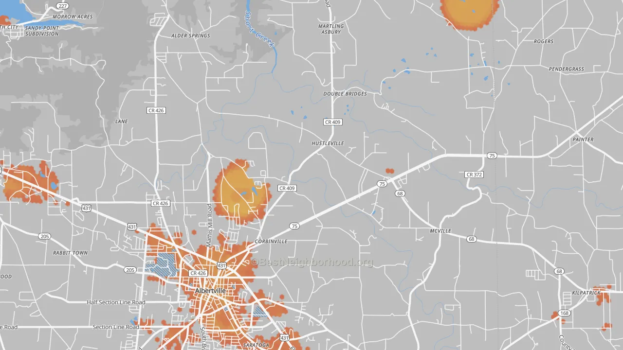 Bike Grade map of 35951, AL