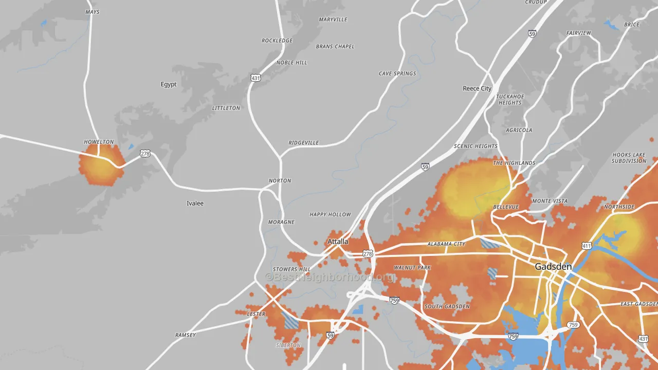 Bike Grade map of 35954, AL