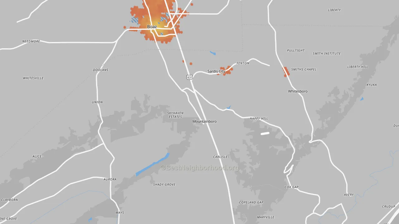 Bike Grade map of 35956, AL