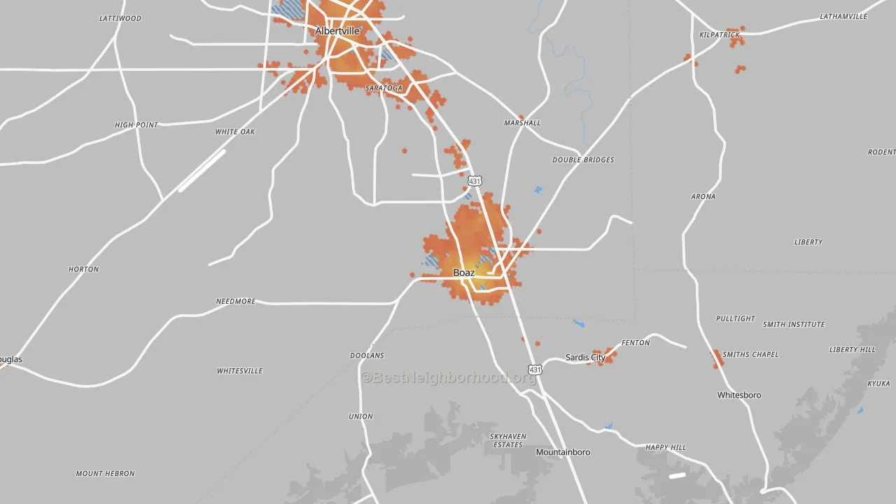 Bike Grade map of 35957, AL