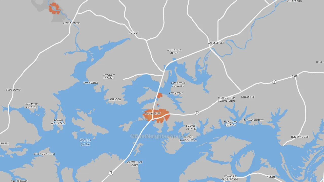 Bike Grade map of 35959, AL