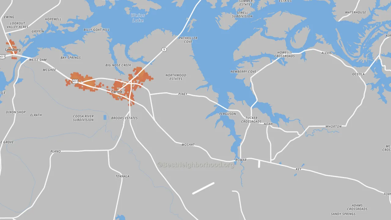 Bike Grade map of 35960, AL