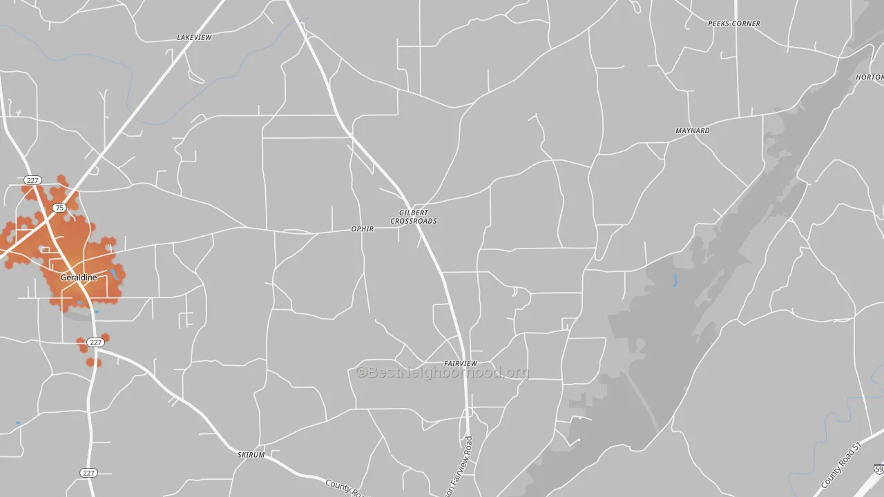 Bike Grade map of 35963, AL