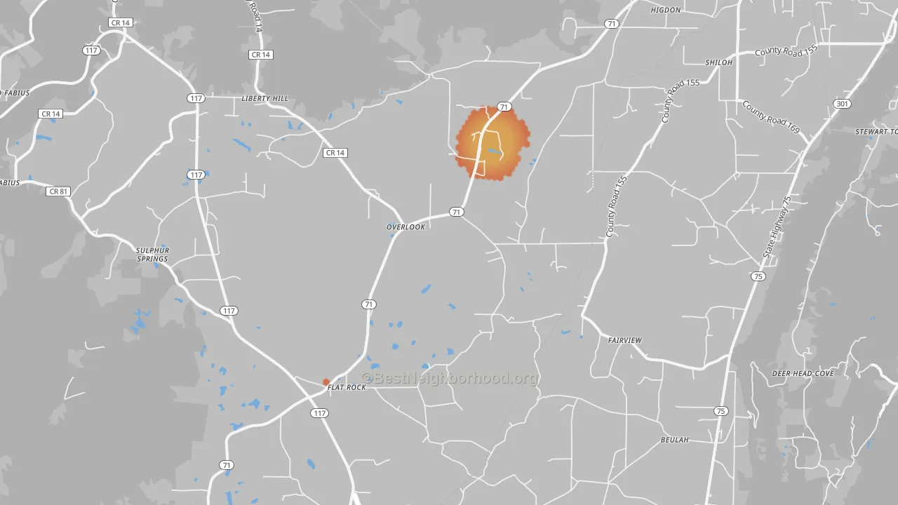 Bike Grade map of 35966, AL