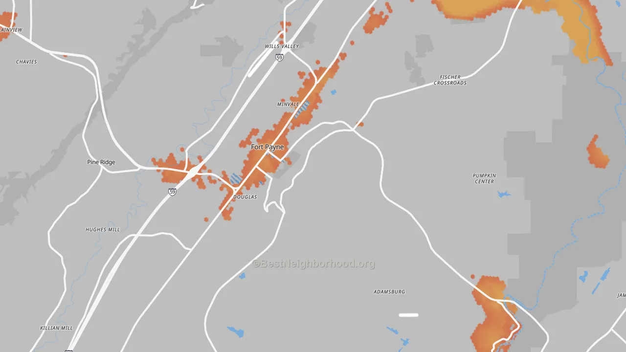 Bike Grade map of 35967, AL