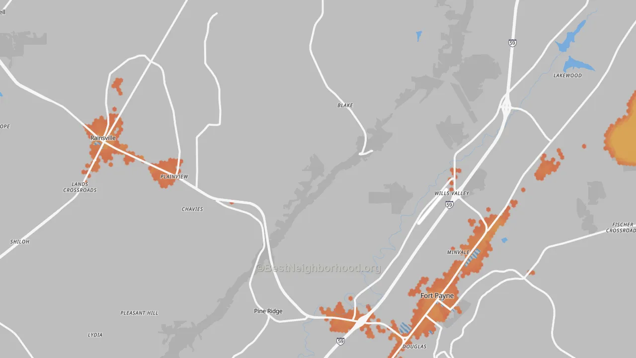 Bike Grade map of 35968, AL
