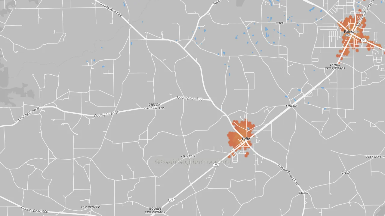 Bike Grade map of 35971, AL