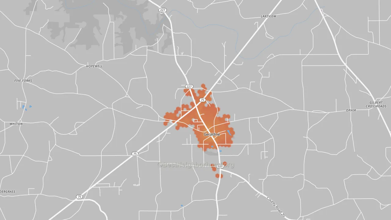 Bike Grade map of 35974, AL