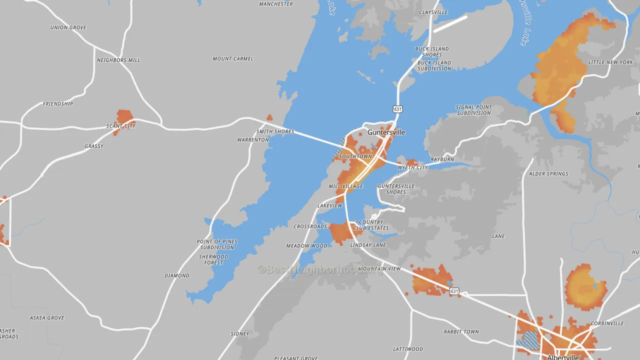 Bike Grade map of 35976, AL