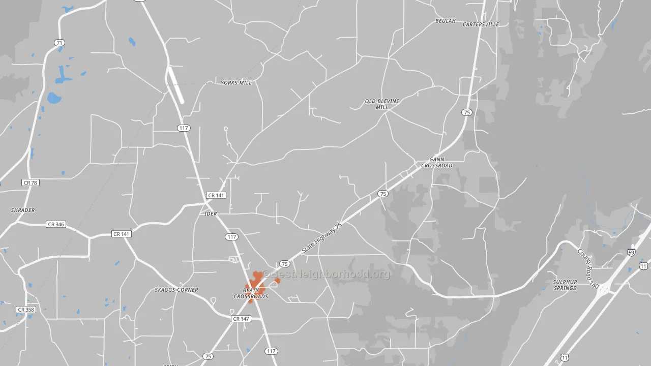 Bike Grade map of 35981, AL
