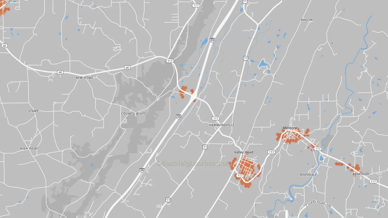 Bike Grade map of 35989, AL