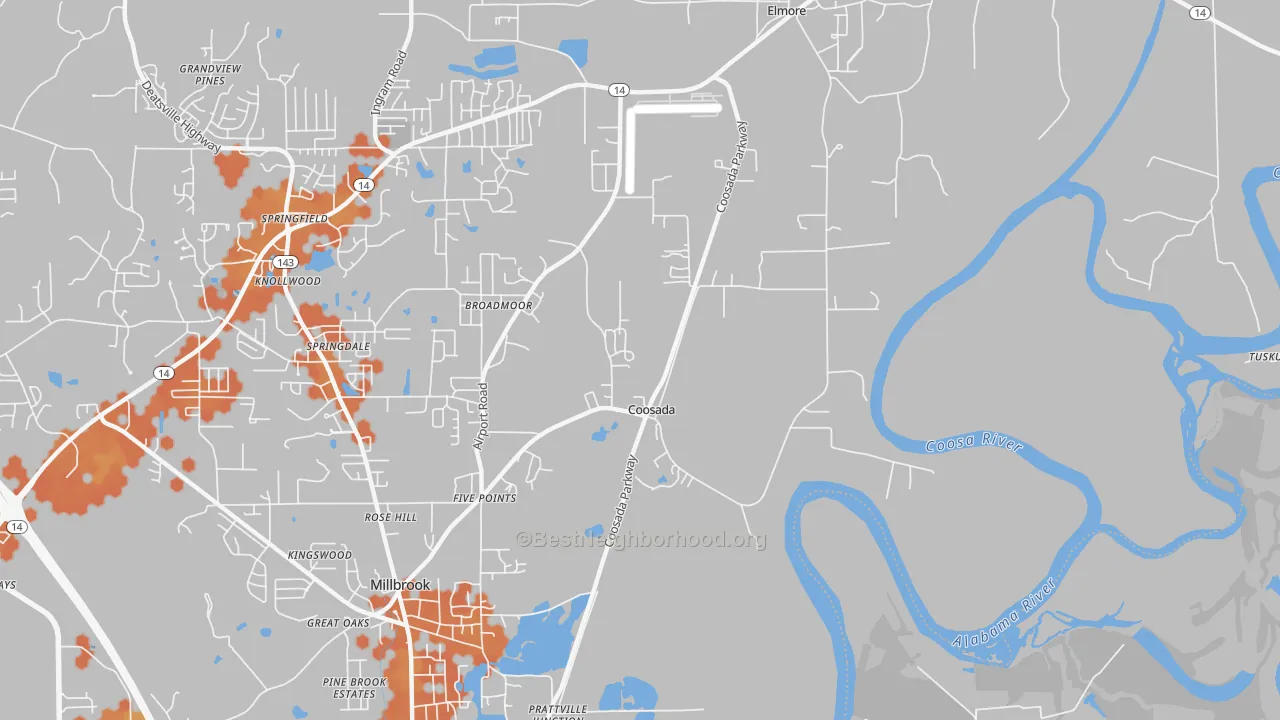 Bike Grade map of 36020, AL
