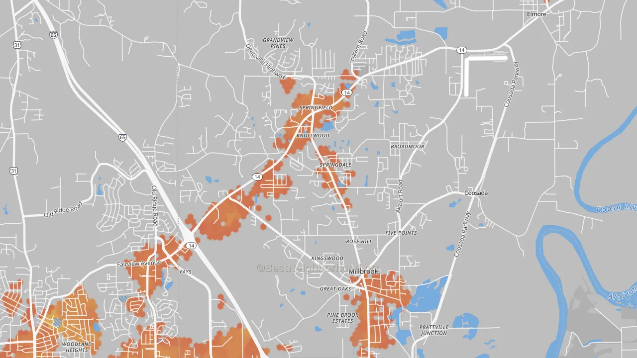 Bike Grade map of 36054, AL