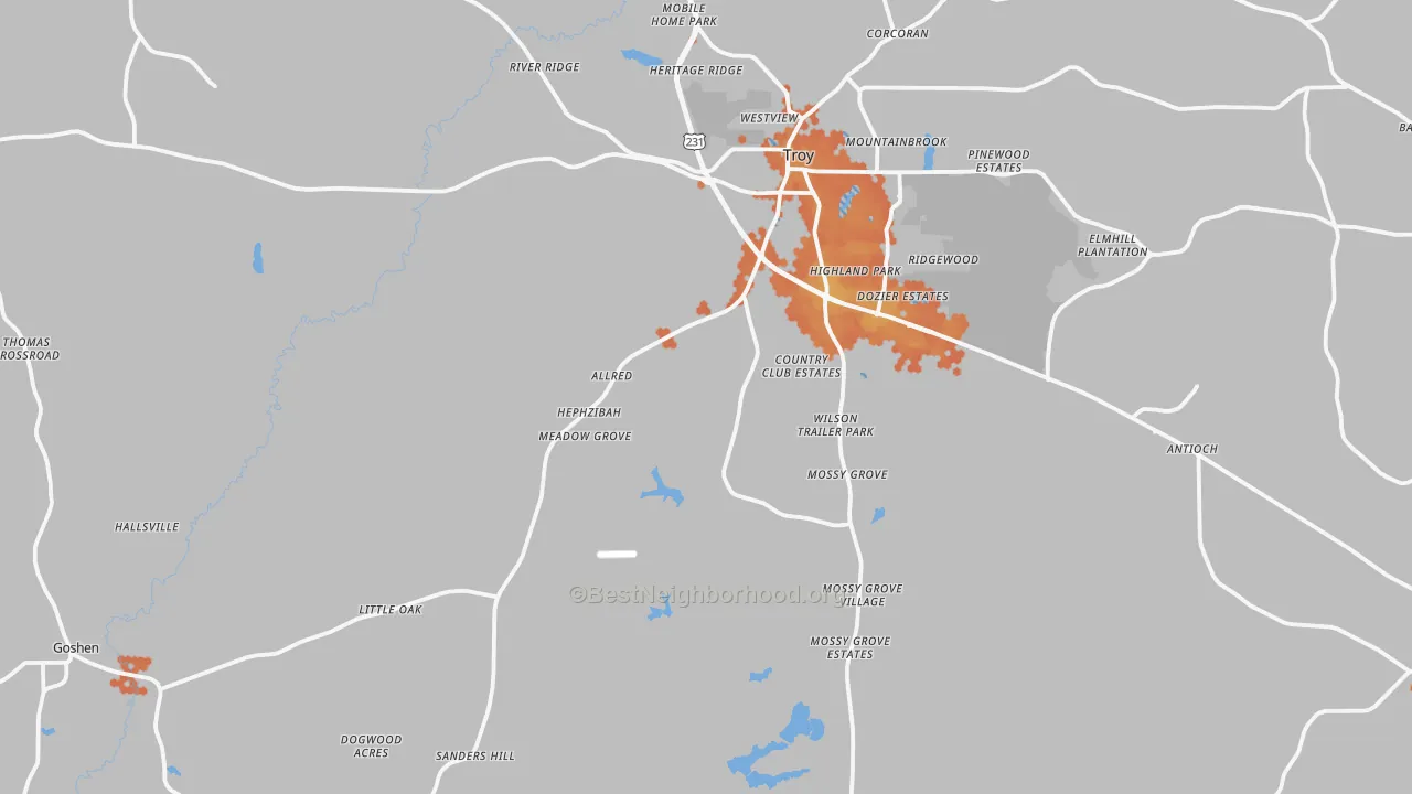 Bike Grade map of 36079, AL