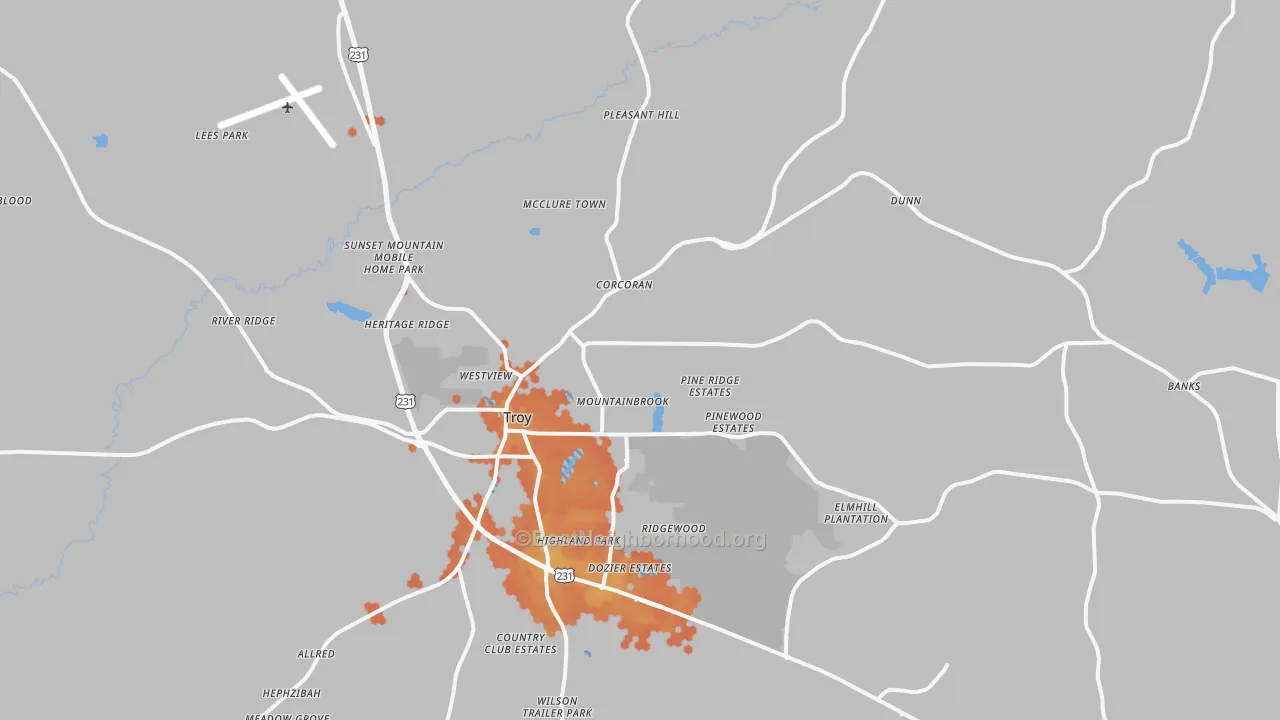 Bike Grade map of 36081, AL