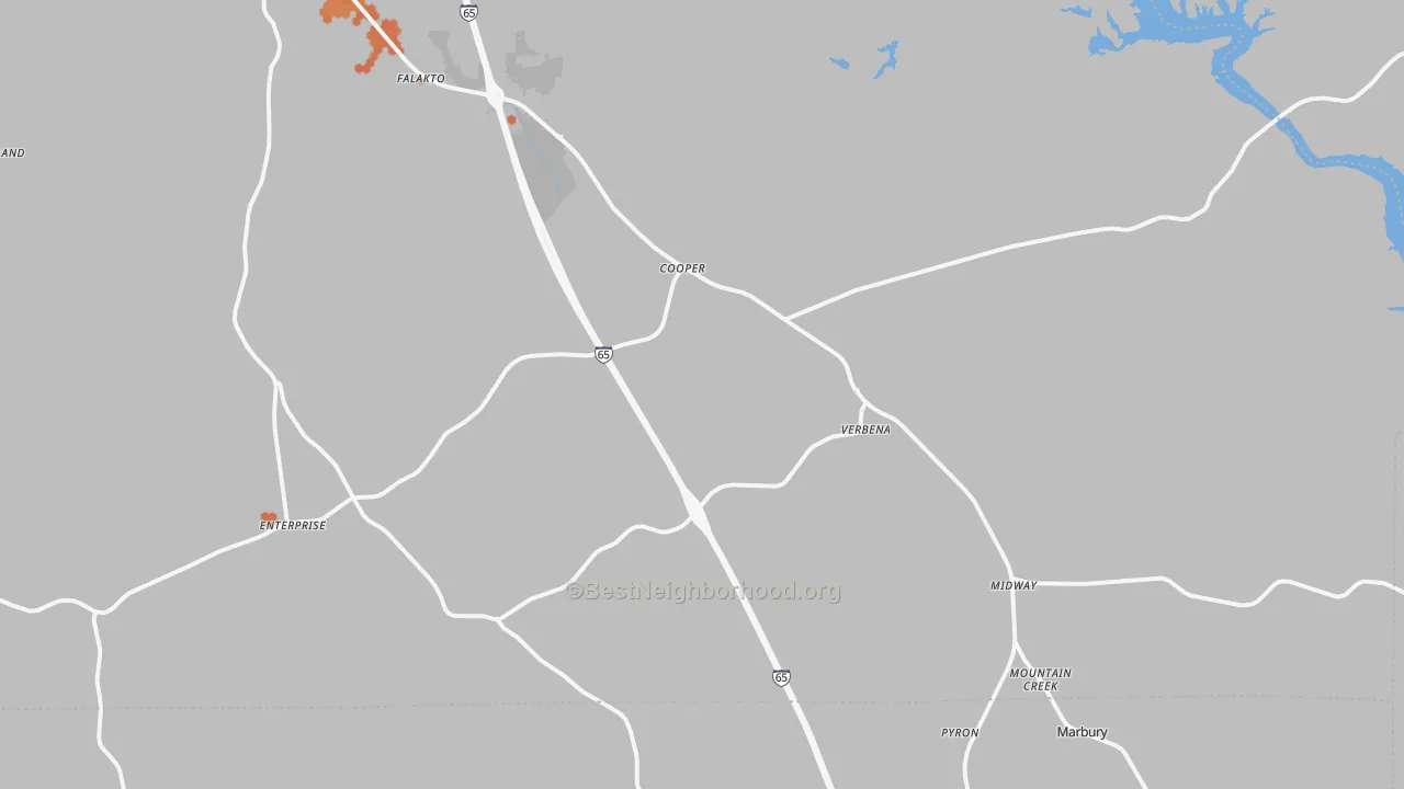 Bike Grade map of 36091, AL