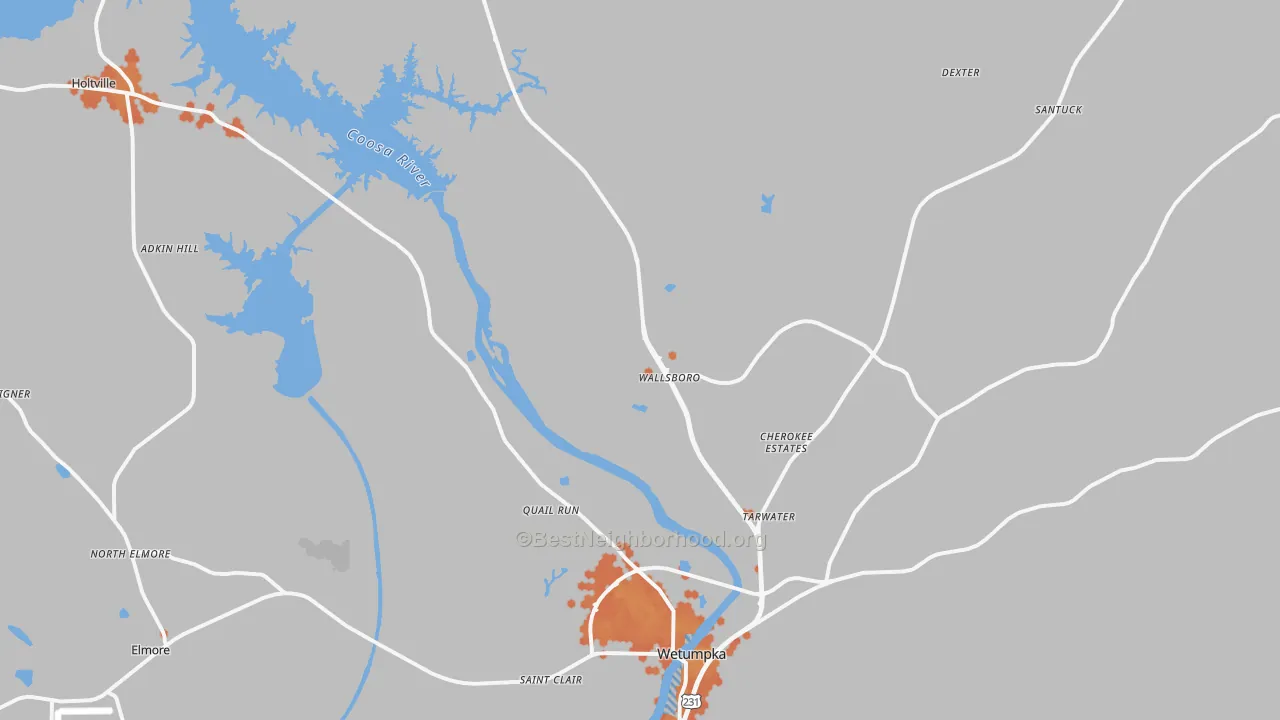 Bike Grade map of 36092, AL