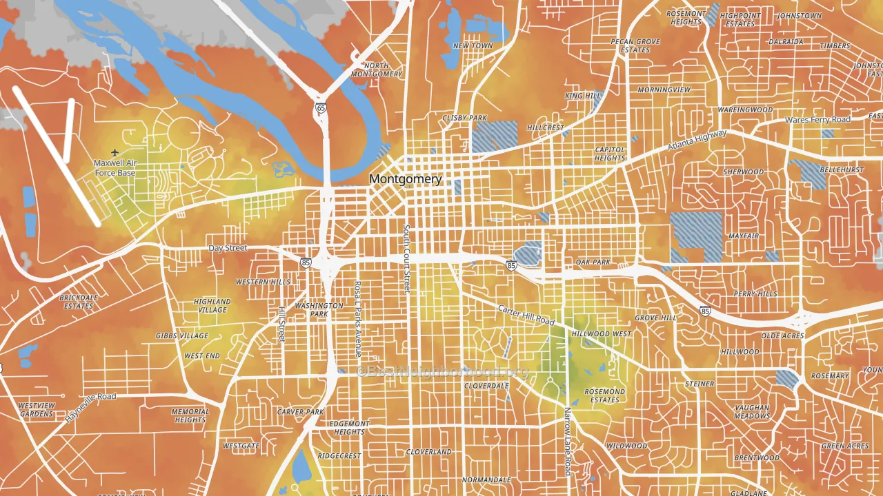 Bike Grade map of 36104, AL