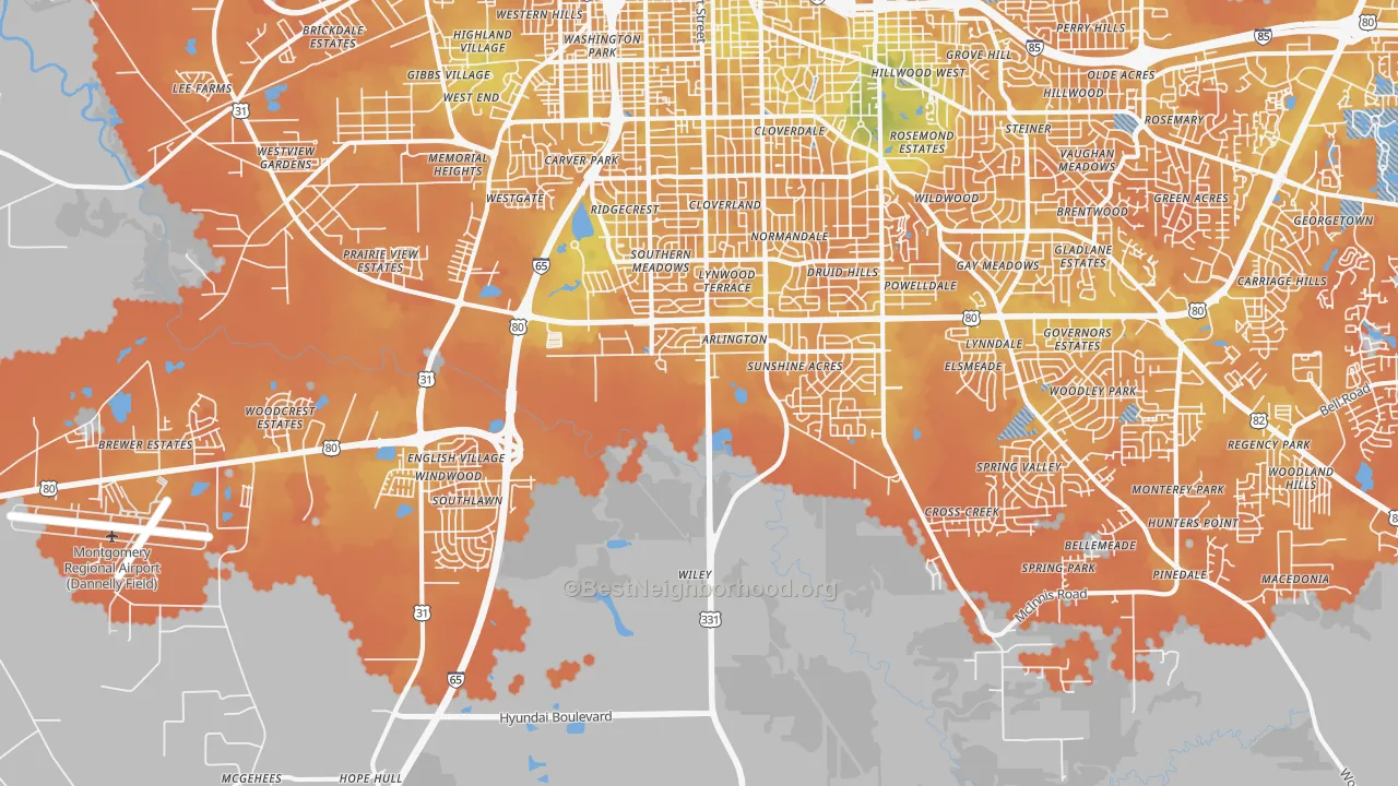Bike Grade map of 36105, AL