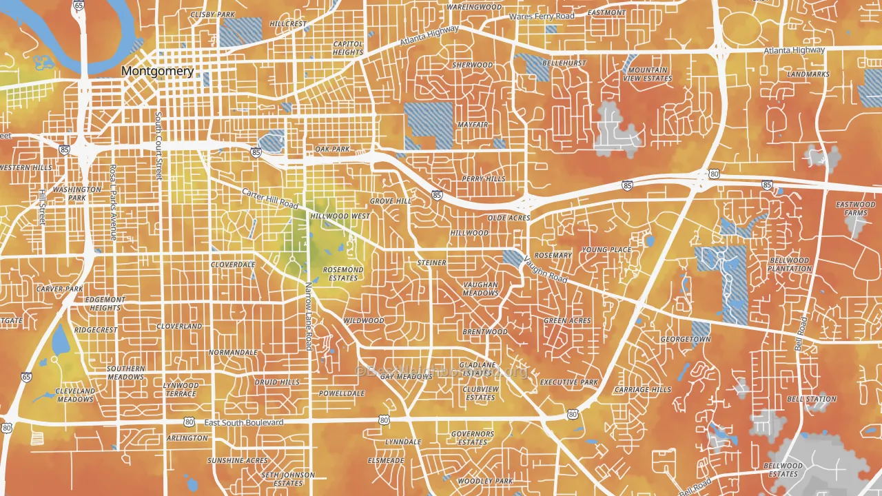 Bike Grade map of 36106, AL