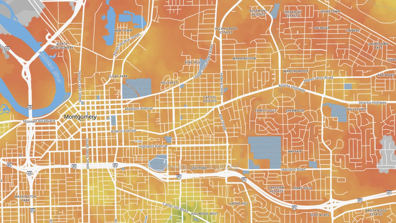 Bike Grade map of 36107, AL