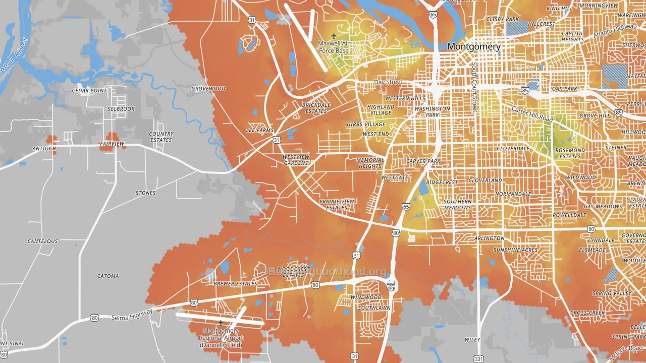 Bike Grade map of 36108, AL