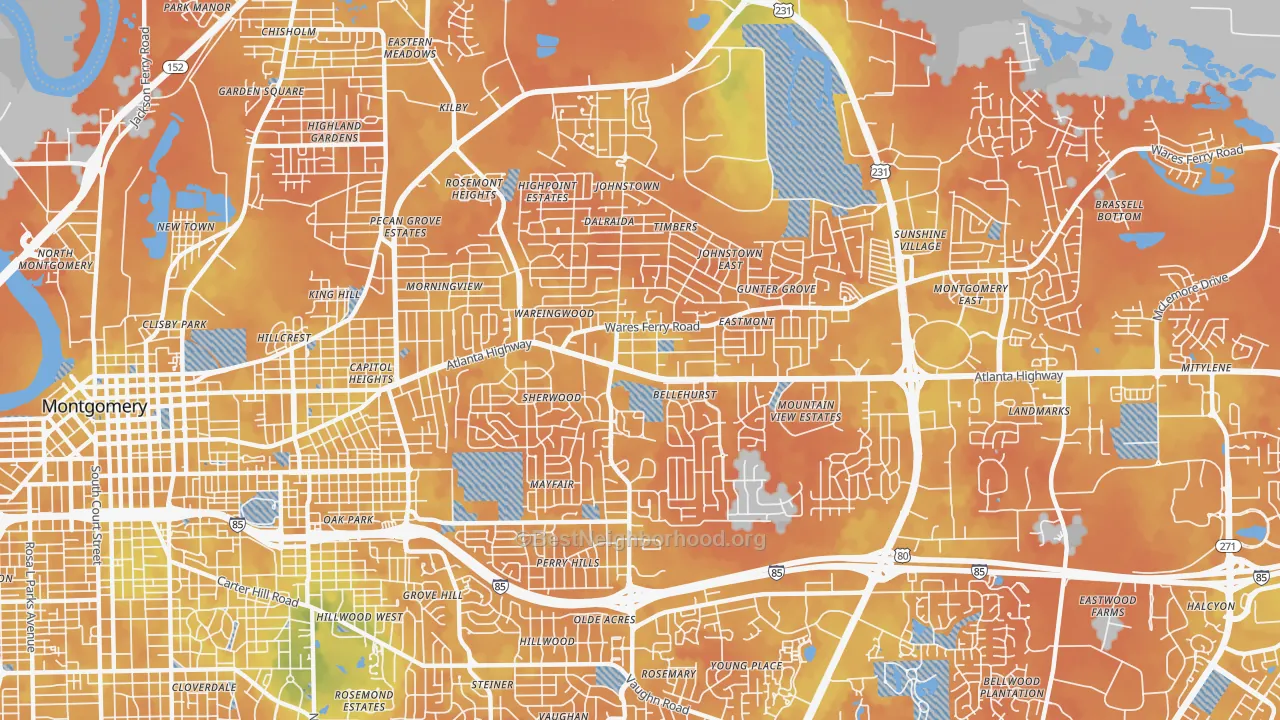 Bike Grade map of 36109, AL