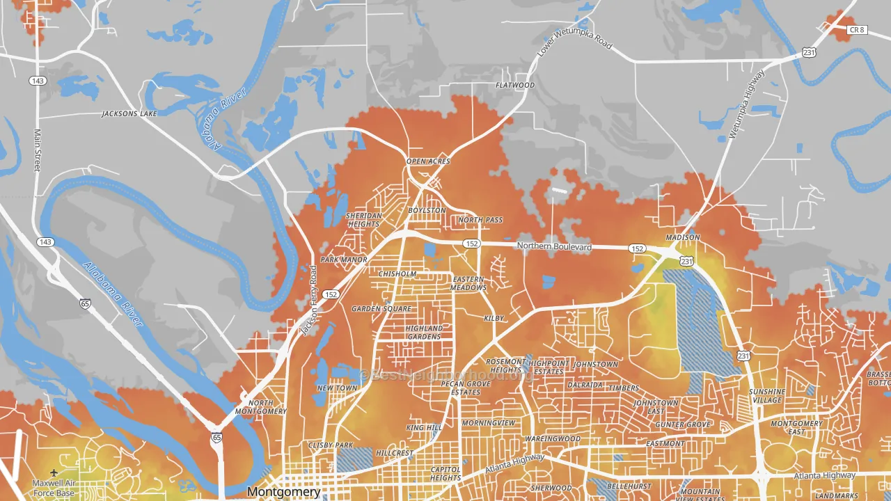 Bike Grade map of 36110, AL